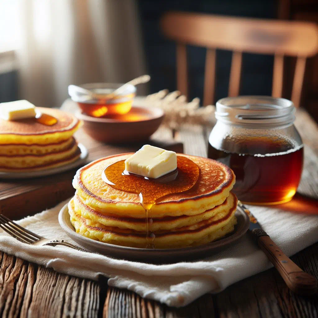 Golden fried Johnny Cakes stacked on a plate