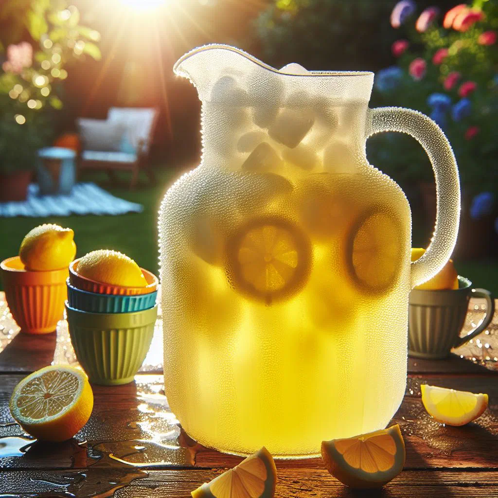 Glass of fresh Jamaican lemonade with ice, lemon slices and mint