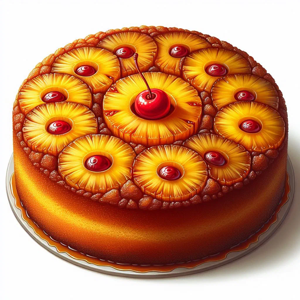 Golden pineapple upside-down cake with caramelised pineapple rings on top
