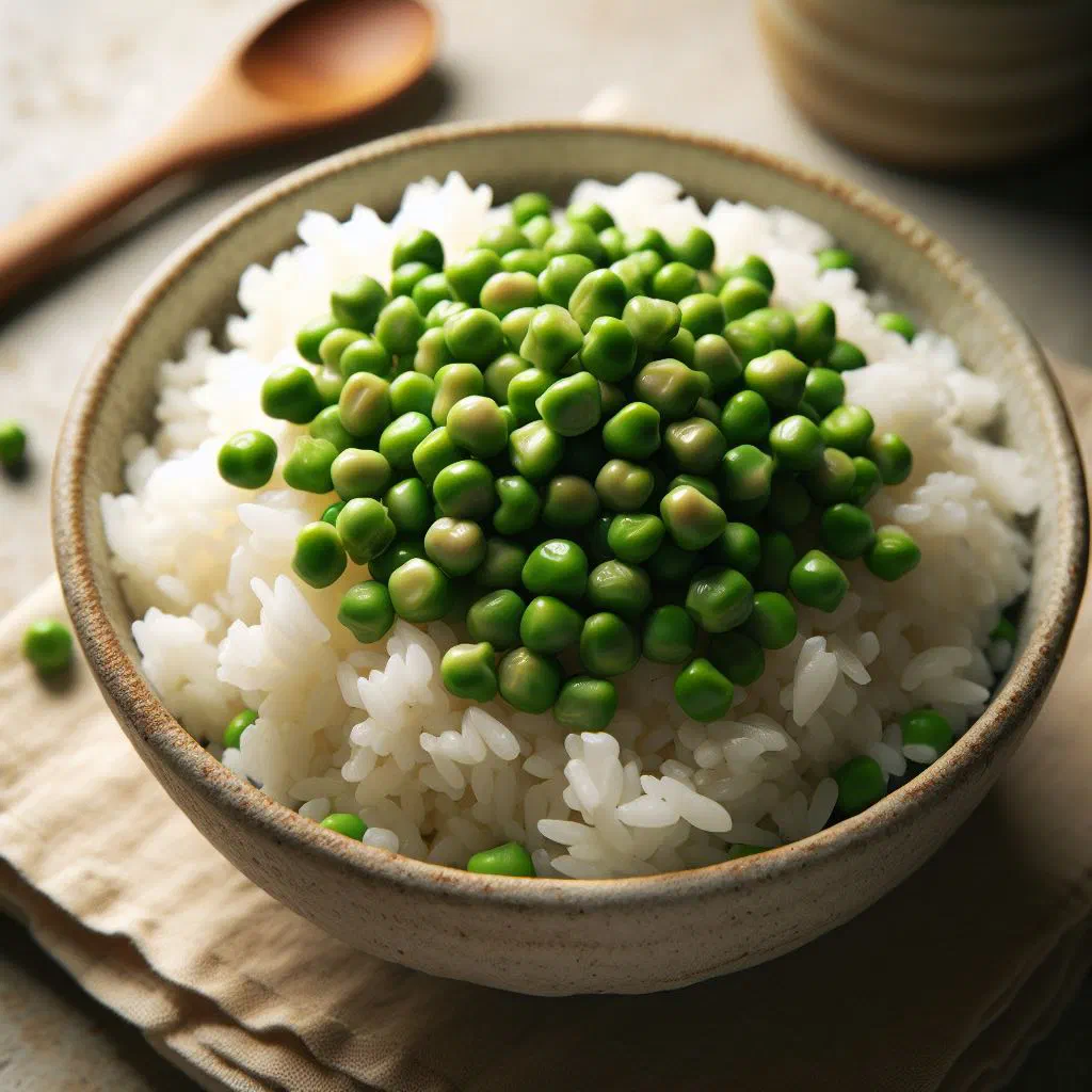 A bowl of Jamaican rice cooked with gungo peas, garnished with fresh thyme