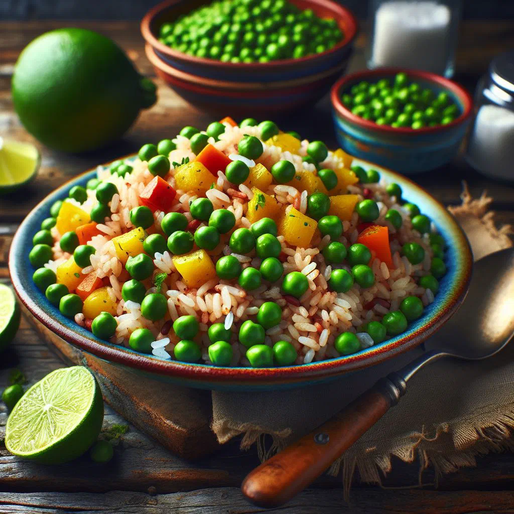 Jamaican rice and peas with red kidney beans cooked in coconut milk