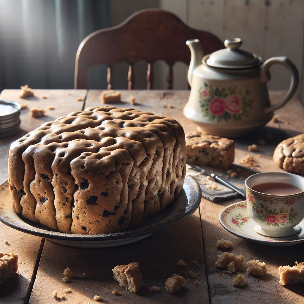 Golden Jamaican rock cakes studded with dried fruit on a plate