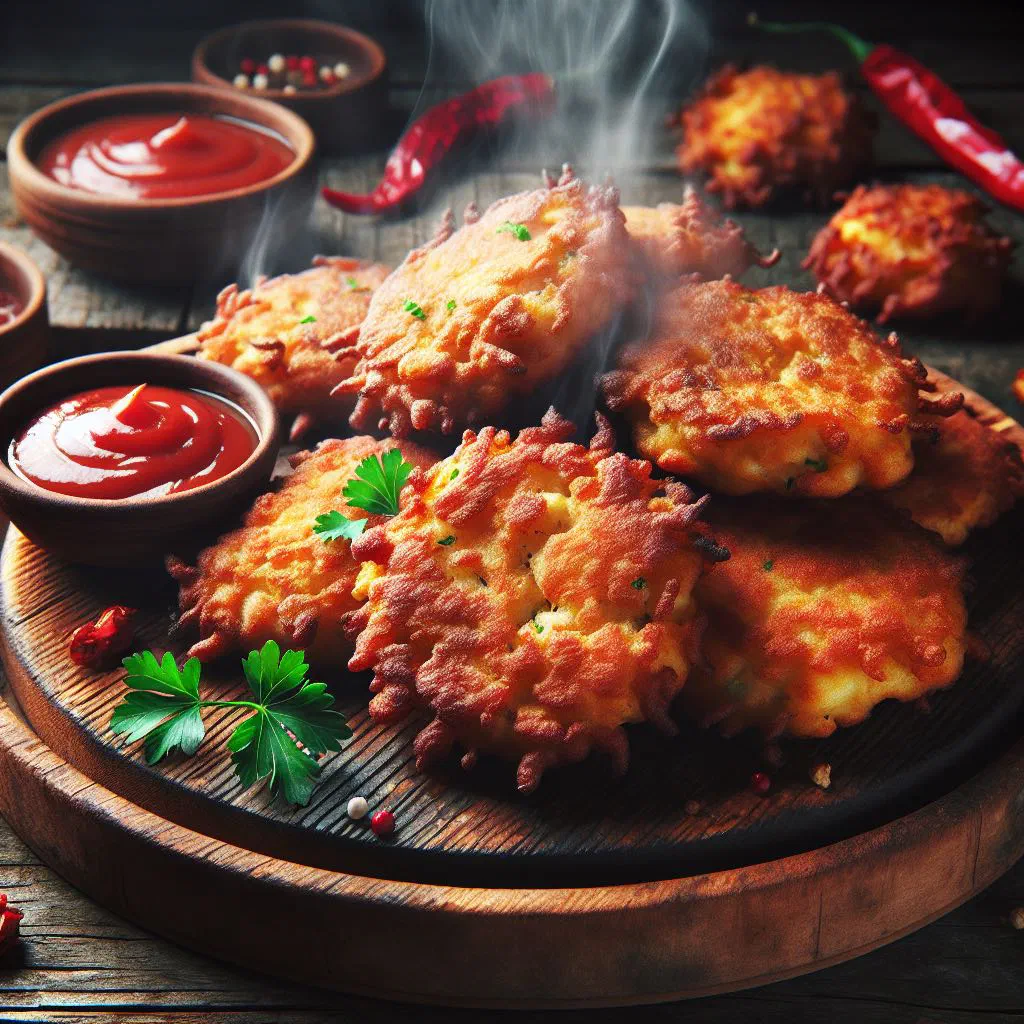 Golden fried saltfish fritters served with a fresh lime wedge