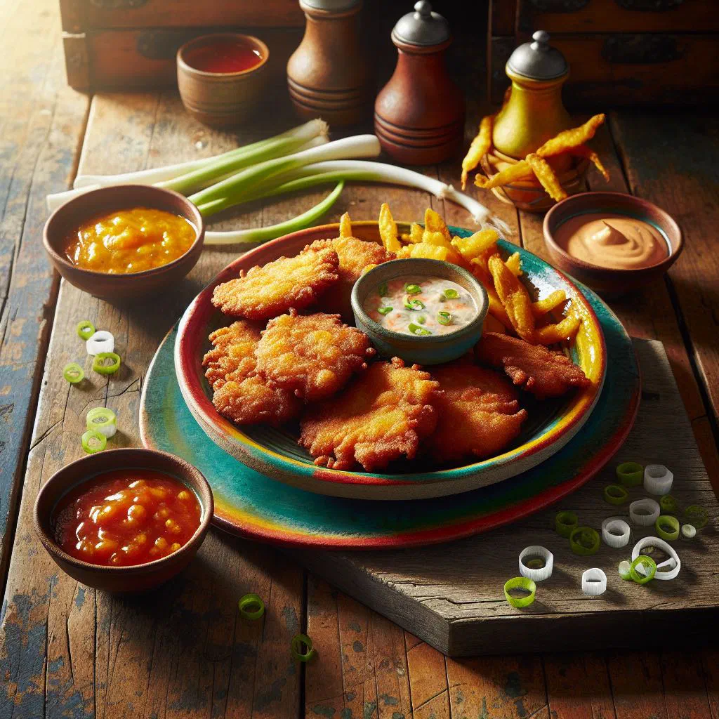 Golden Jamaican stamp and go saltfish fritters on a plate