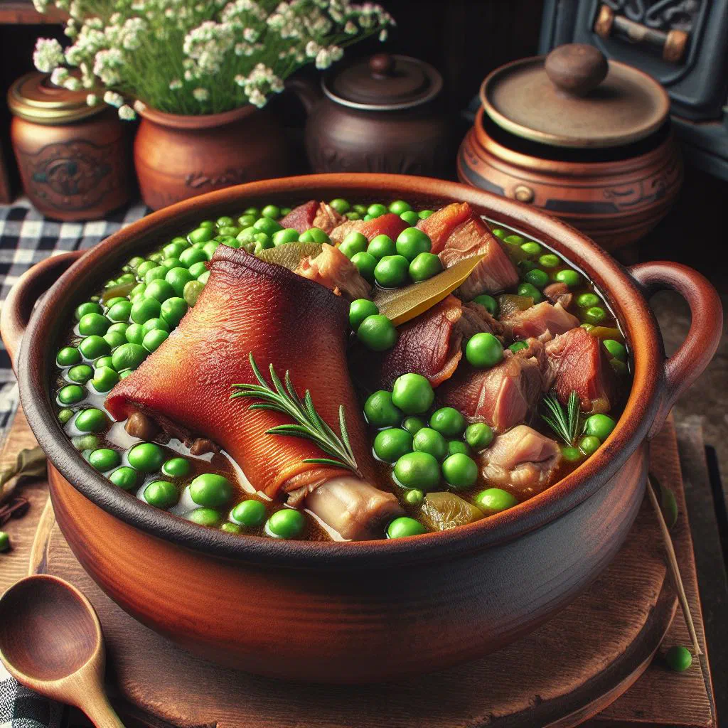 A bowl of Jamaican stewed peas with pig's tail and red kidney beans, garnished with coriander