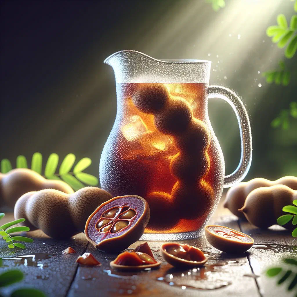 A glass of chilled tamarind juice garnished with lime and mint
