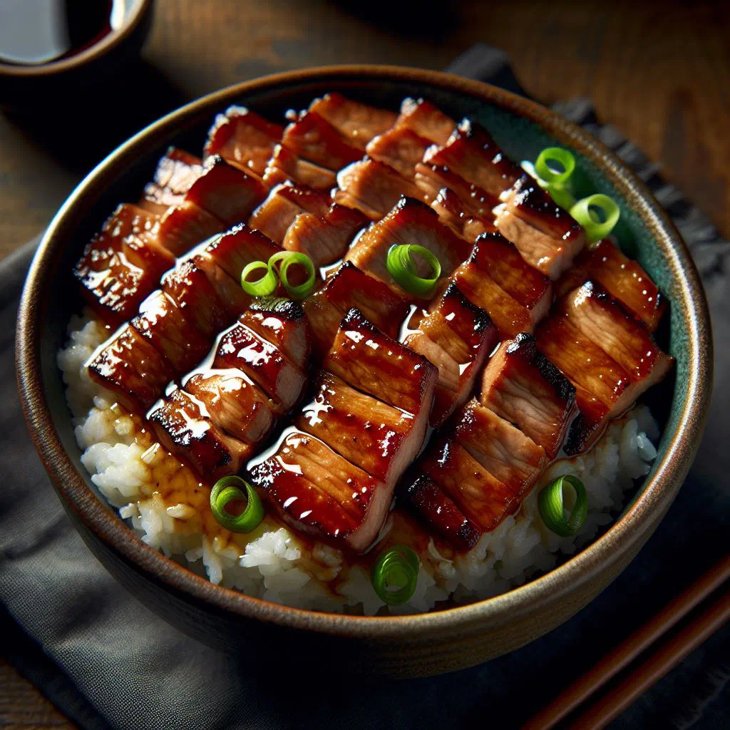 Butadon — sweet-glazed sliced pork over steamed rice with spring onions