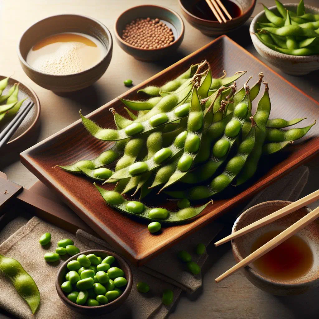 Salted edamame pods served warm in a bowl