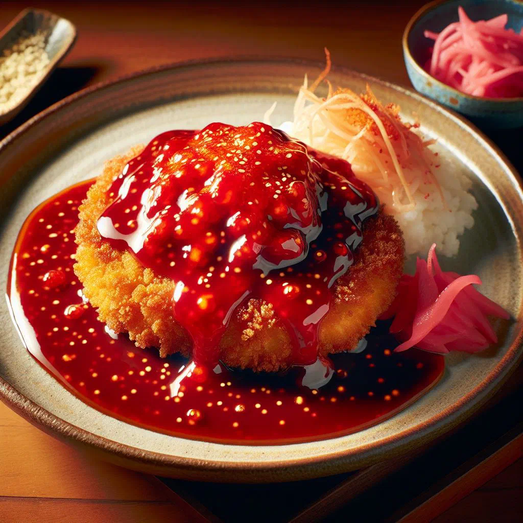 Crispy breaded pork cutlet topped with rich miso sauce, served with rice