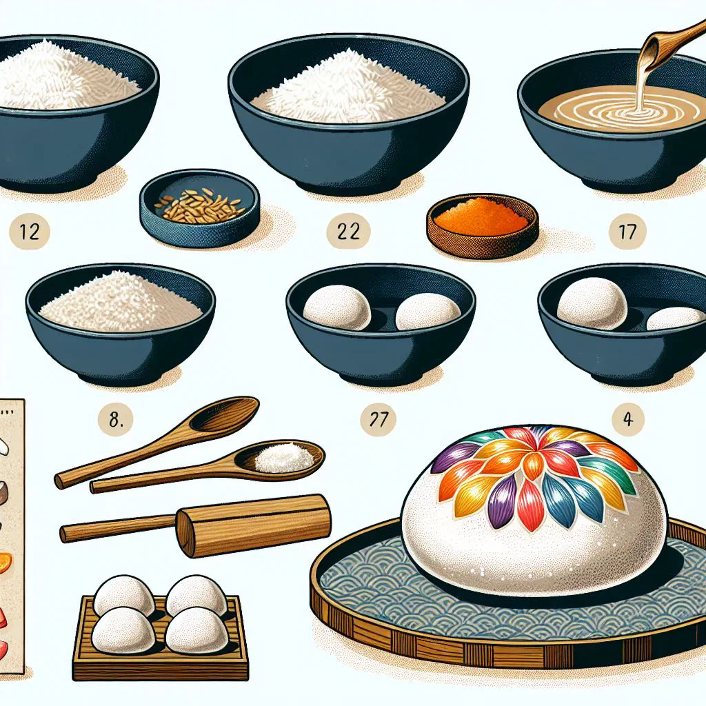 Soft round mochi rice cakes dusted with starch on a plate