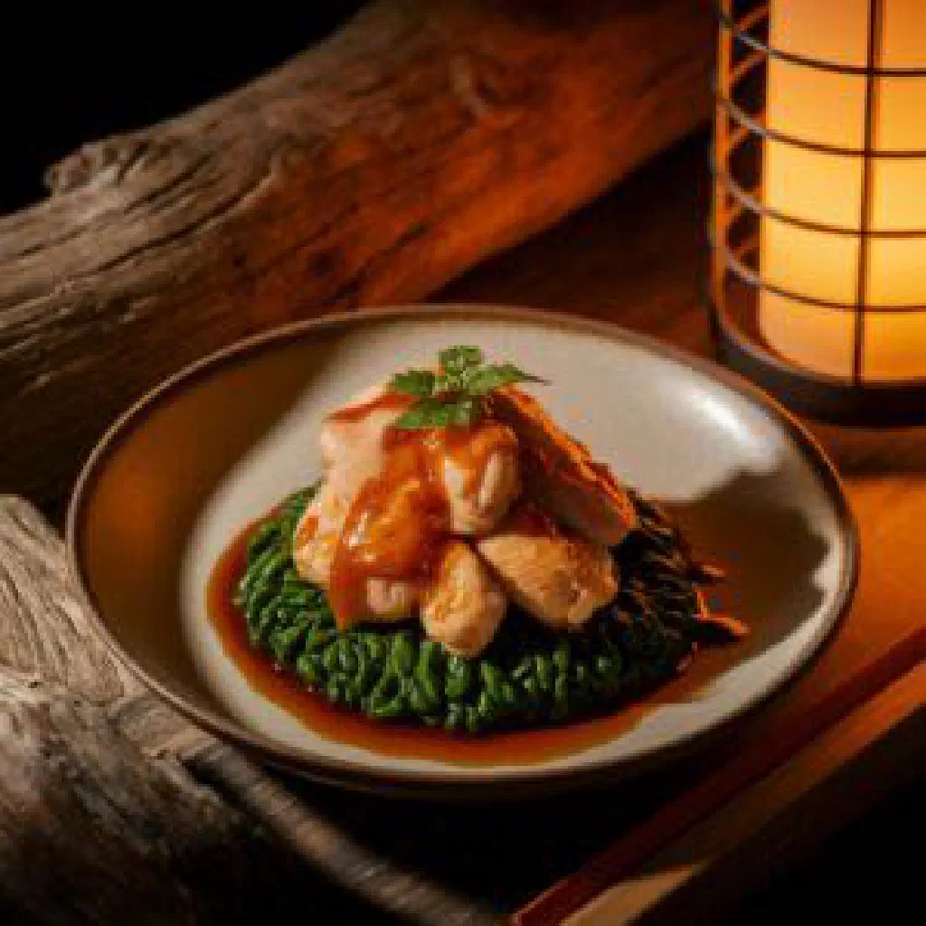 Torisuki chicken hot pot with vegetables in aromatic broth