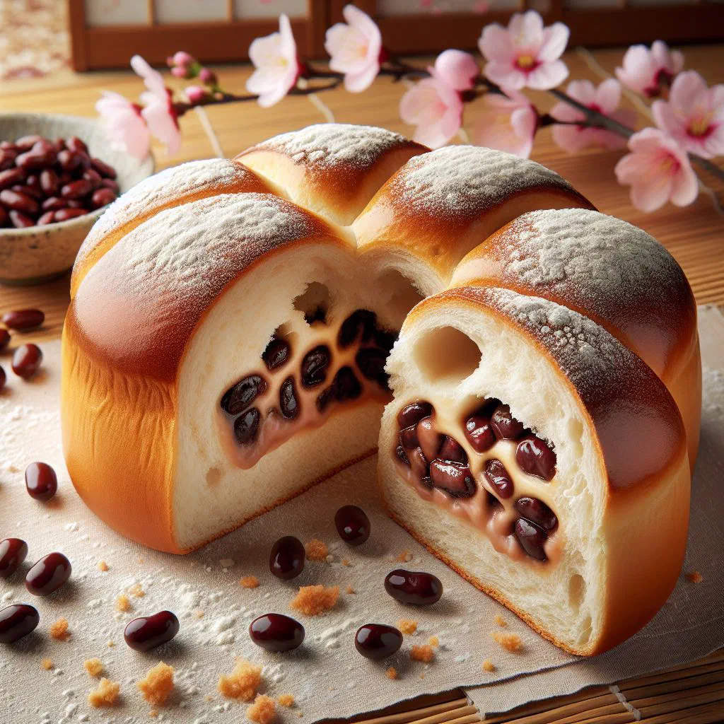 Golden Japanese tsubuanpan sweet buns filled with red bean paste
