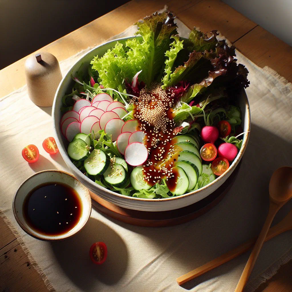 Wafu salad with seaweed, julienned vegetables and toasted sesame seeds