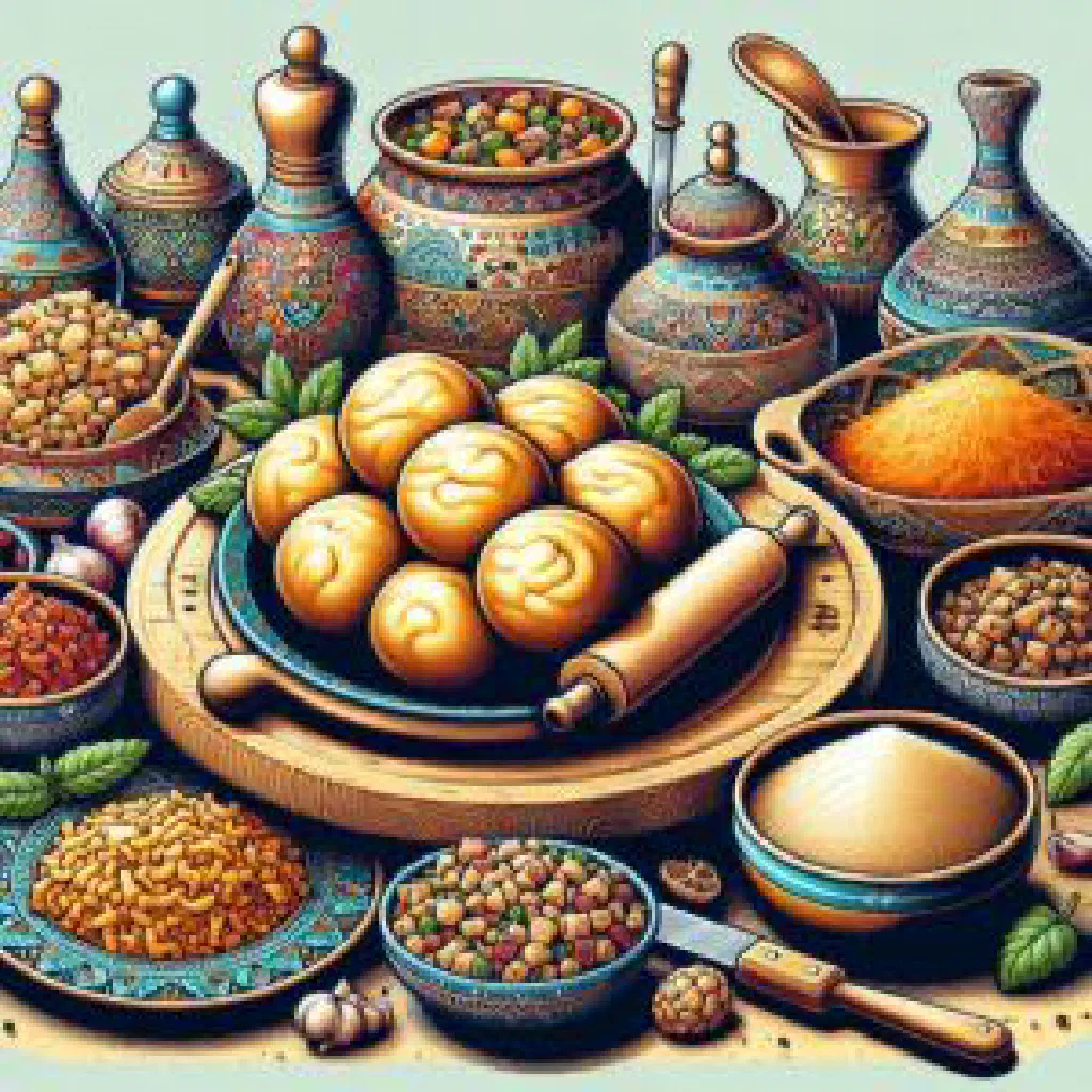 Golden pan-fried Ajeenat Ma'jooqa with a spiced meat and herb filling