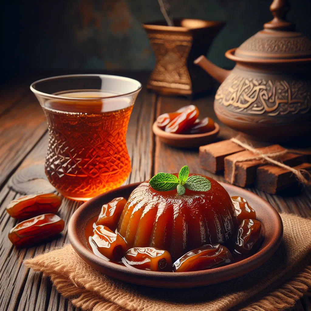 Aseedat Tamr date dessert topped with chopped nuts