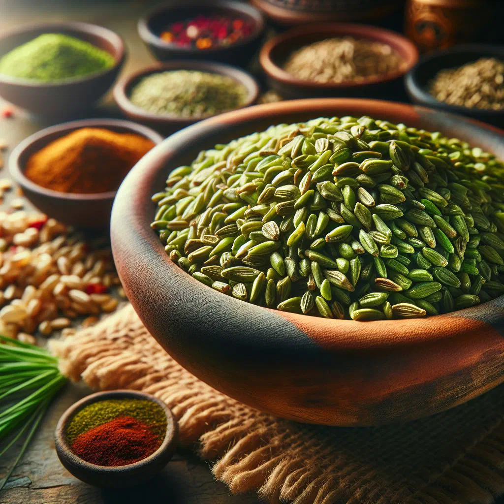 Cooked freekeh with fresh herbs served in a bowl