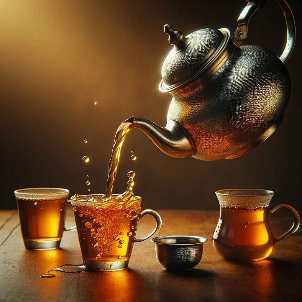 A glass of milky spiced karak tea served with cinnamon and cardamom