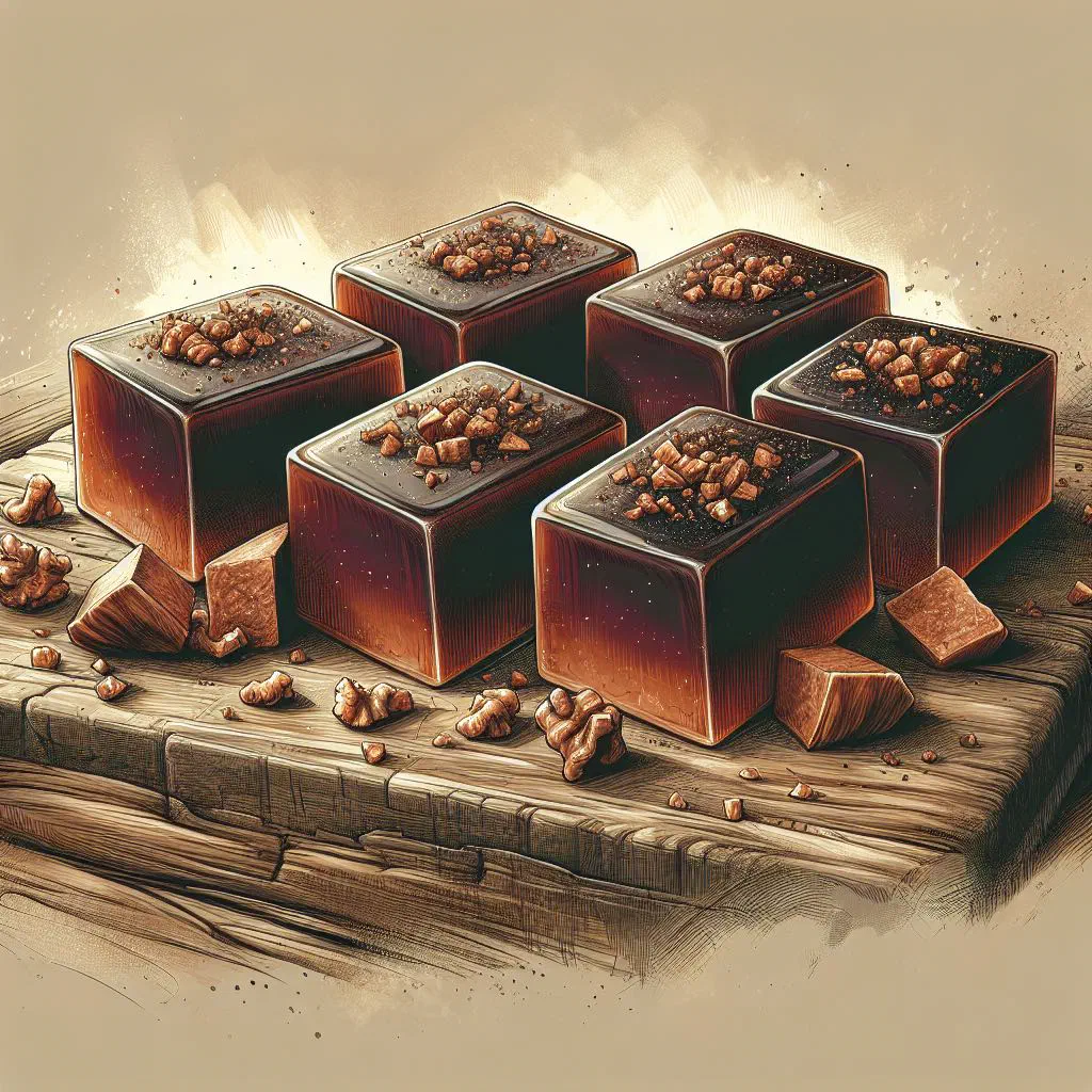 Squares of Jordanian malban fruit paste coated in chopped pistachios