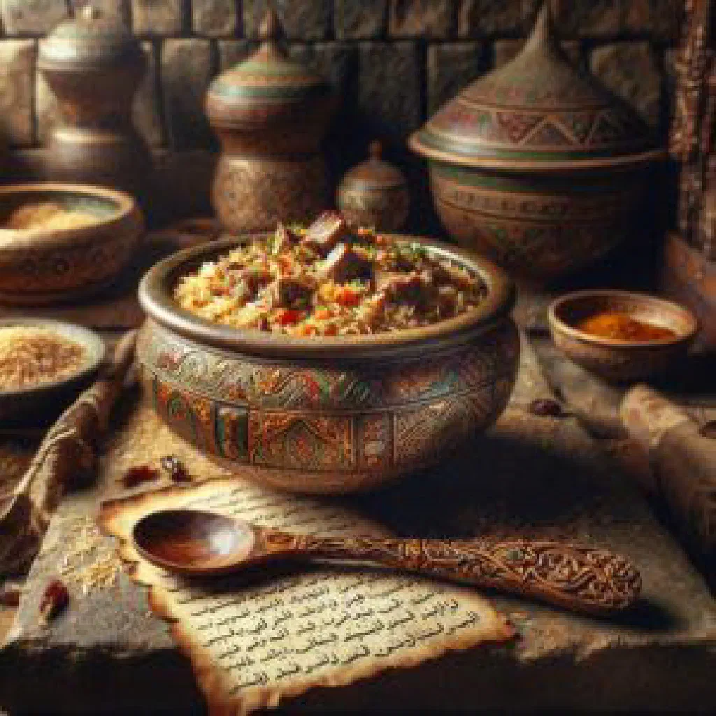 Spiced Jordanian rice with tender meat, garnished with fresh parsley