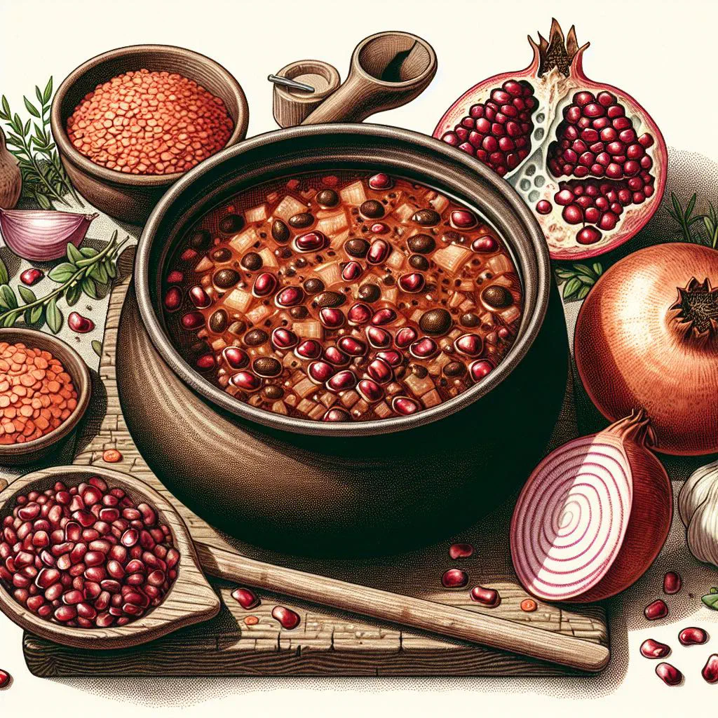 Rummaniyeh, a Jordanian lamb stew topped with pomegranate seeds and parsley