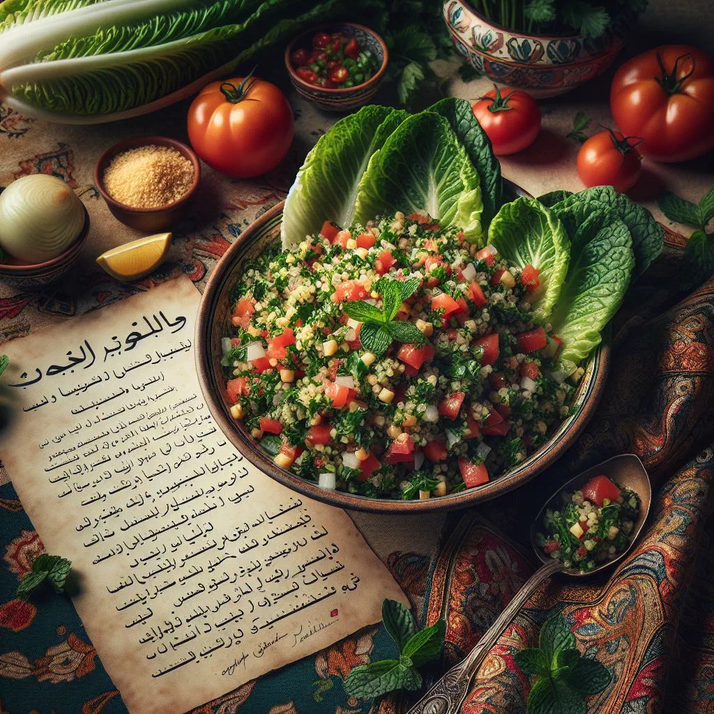 A fresh tabbouleh salad of parsley, bulgur, tomatoes and mint