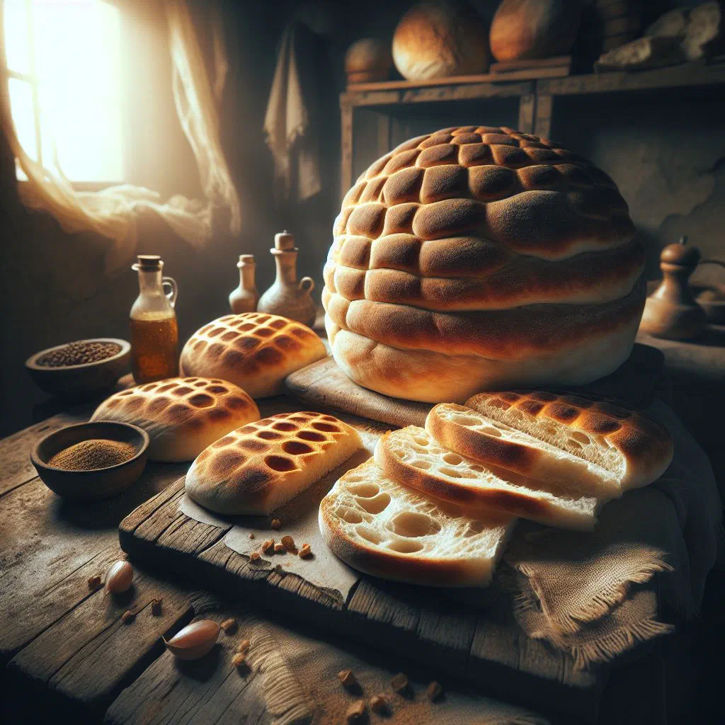 Freshly baked Jordanian taboon flatbread brushed with olive oil