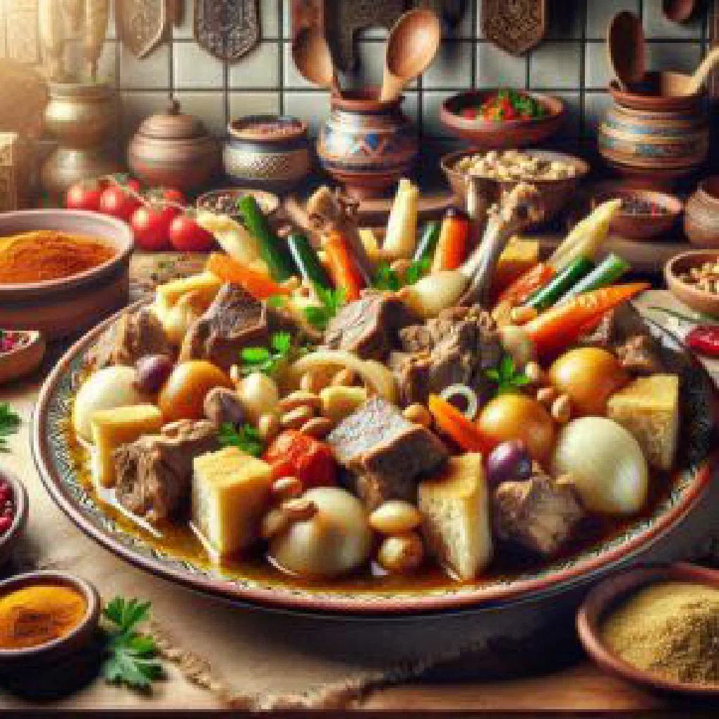 Tharid with tender lamb and flatbread soaked in a spiced broth