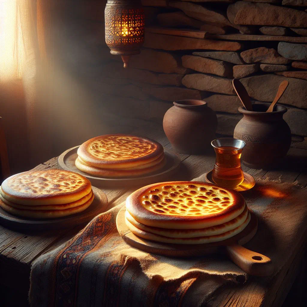 Golden-brown fried Kazakh shelpek flatbreads stacked on a plate