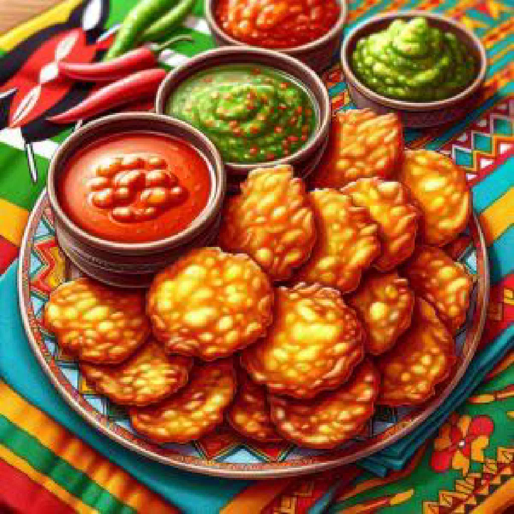 Golden deep-fried Kenyan bhajias served with chutney