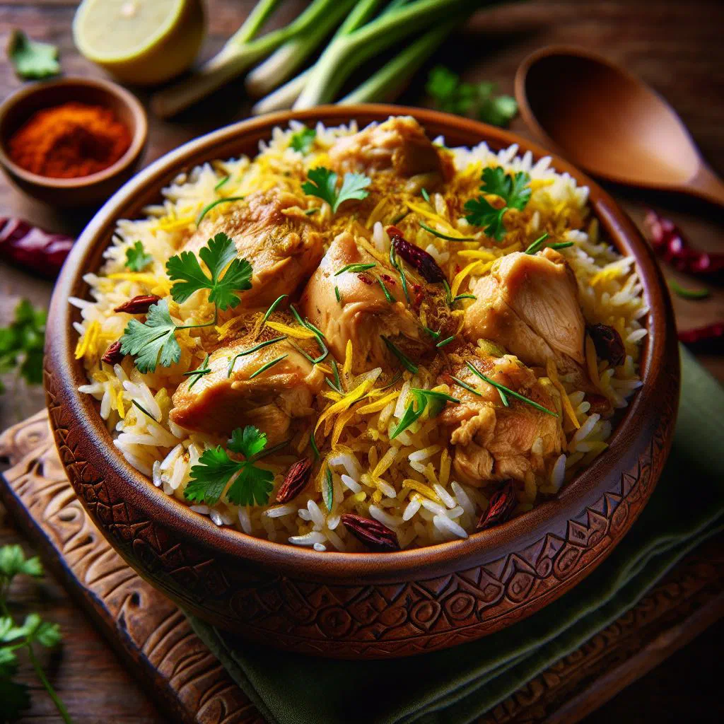 Kenyan biriani ya kuku with spiced chicken over fragrant basmati rice