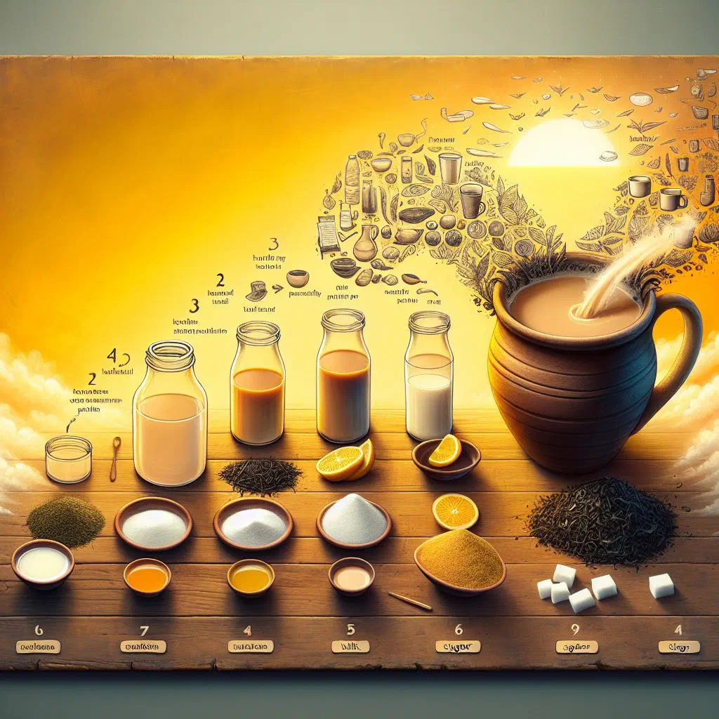 Cup of Kenyan chai with cinnamon stick and spices