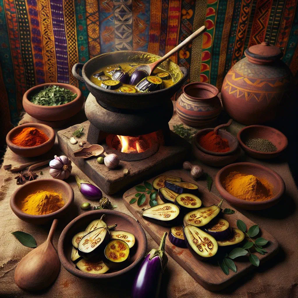 Kenyan eggplant curry in coconut sauce garnished with fresh coriander