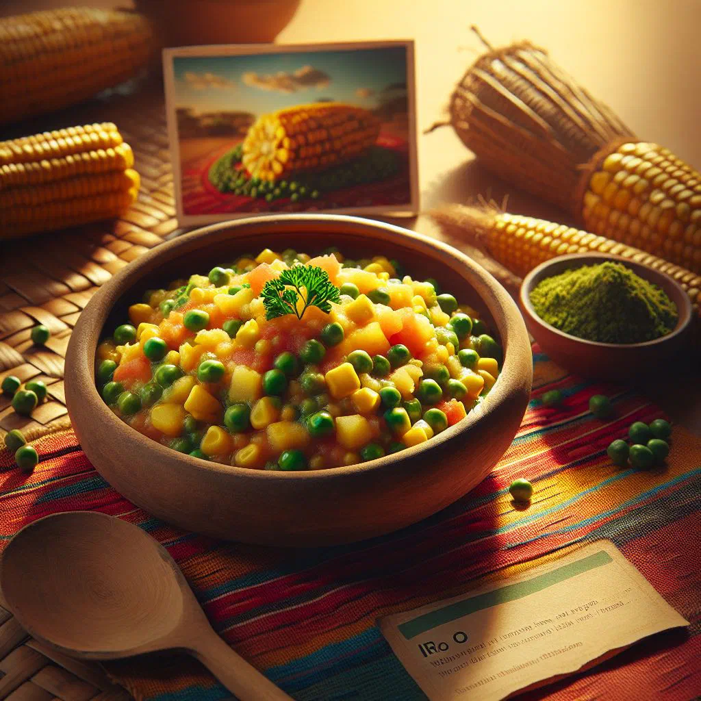 Bowl of green Kenyan irio mash made with peas, potatoes and sweetcorn