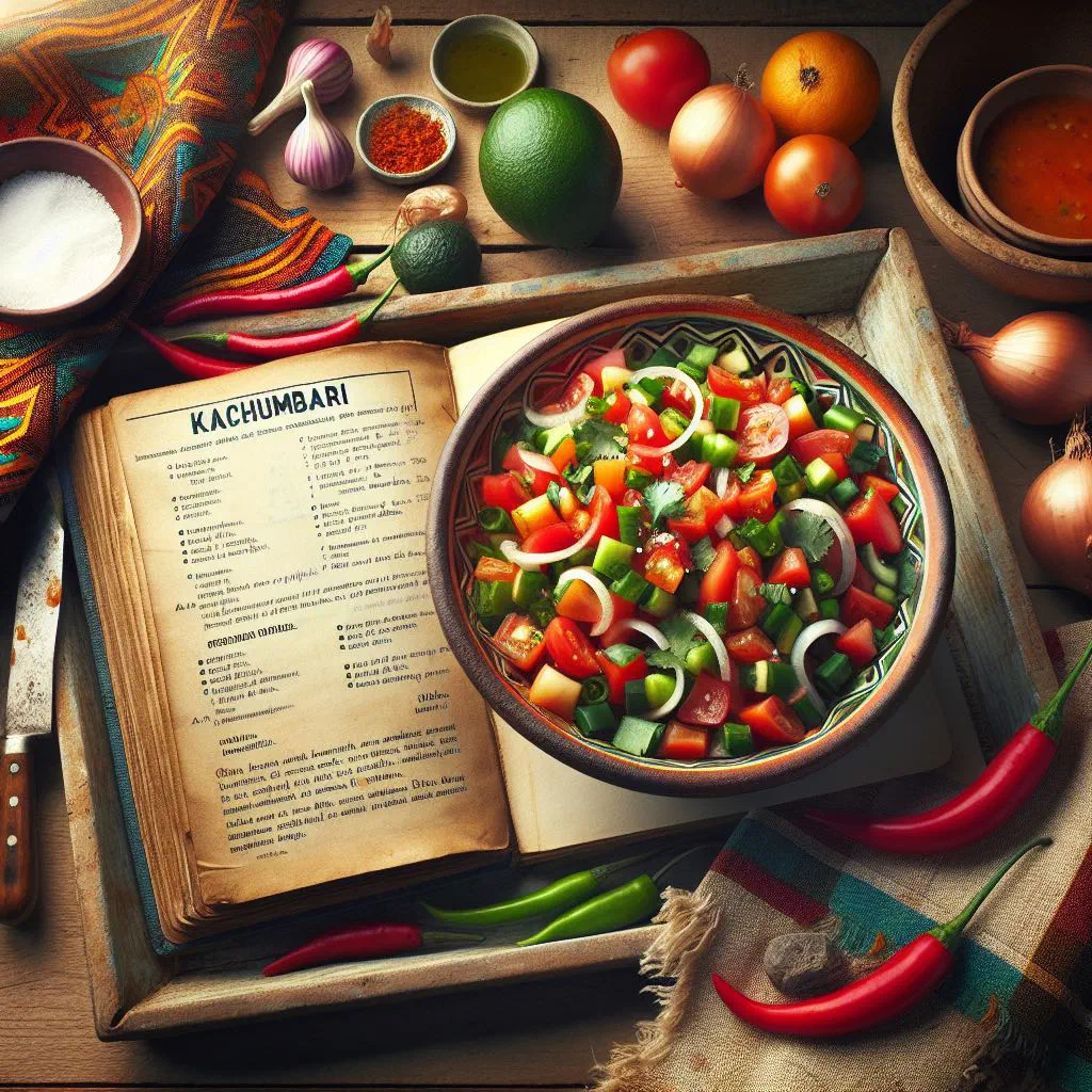 Fresh Kenyan kachumbari salad with diced tomatoes, onions and coriander