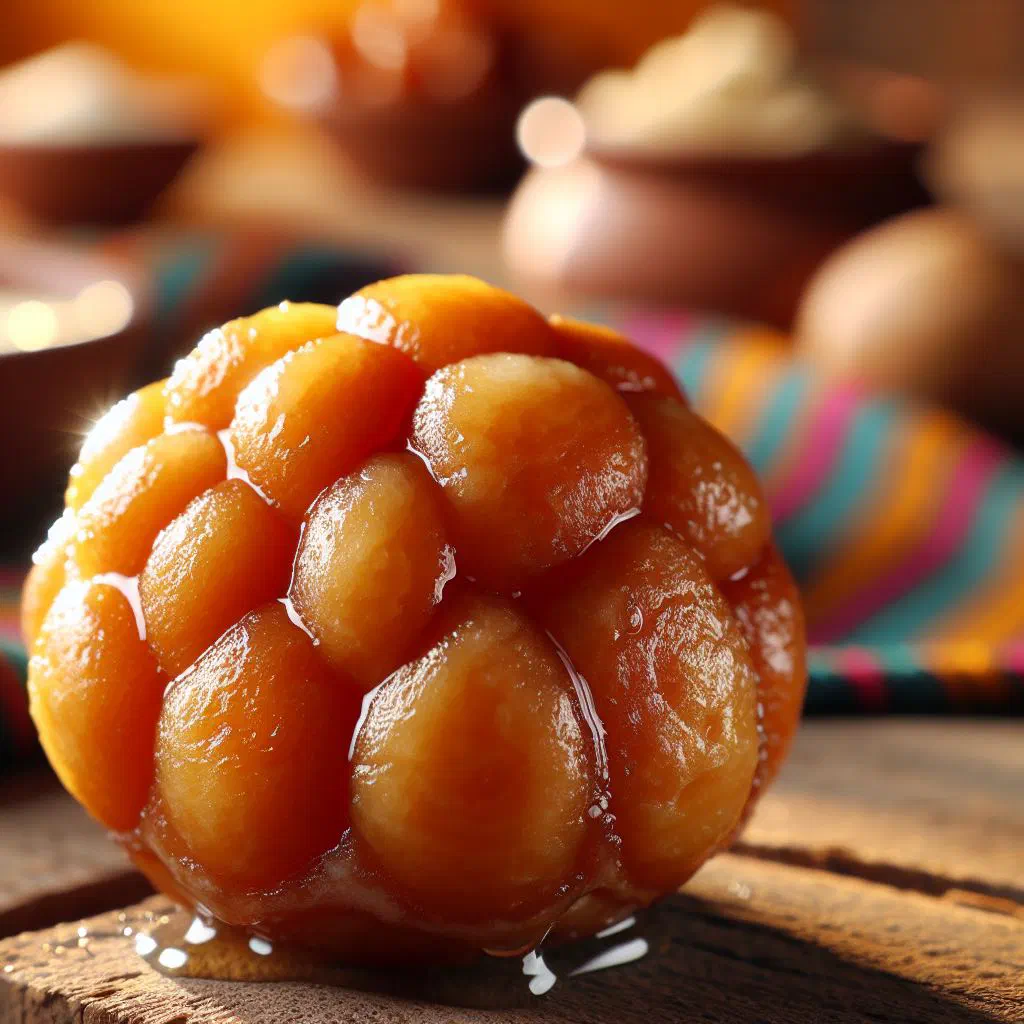Golden deep-fried kaimati dough balls glazed with sticky sugar syrup