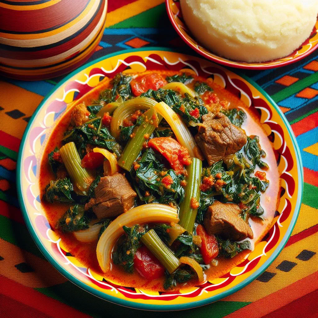 Sukuma wiki na nyama with braised collard greens and tender beef in a bowl