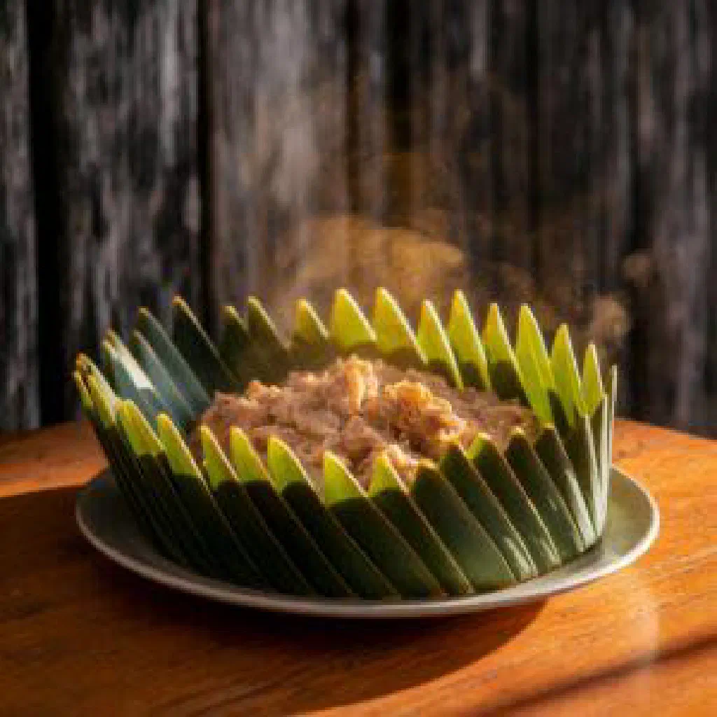 Steamed palusami parcels of taro leaves in creamy coconut milk