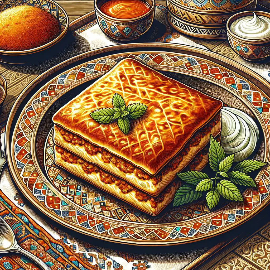 Golden stuffed mutabbaq pancakes with spiced meat filling