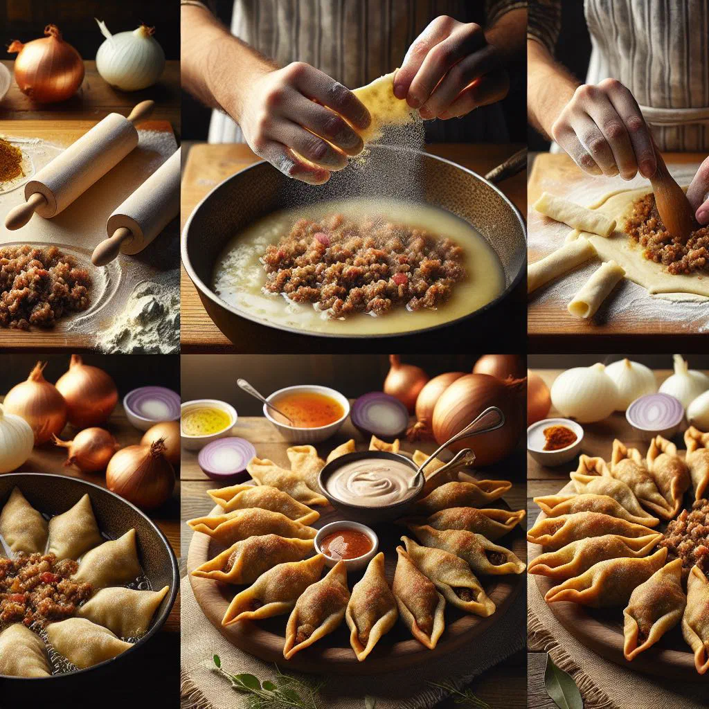 Golden fried sambousek pastries served with fresh herbs and dipping sauce
