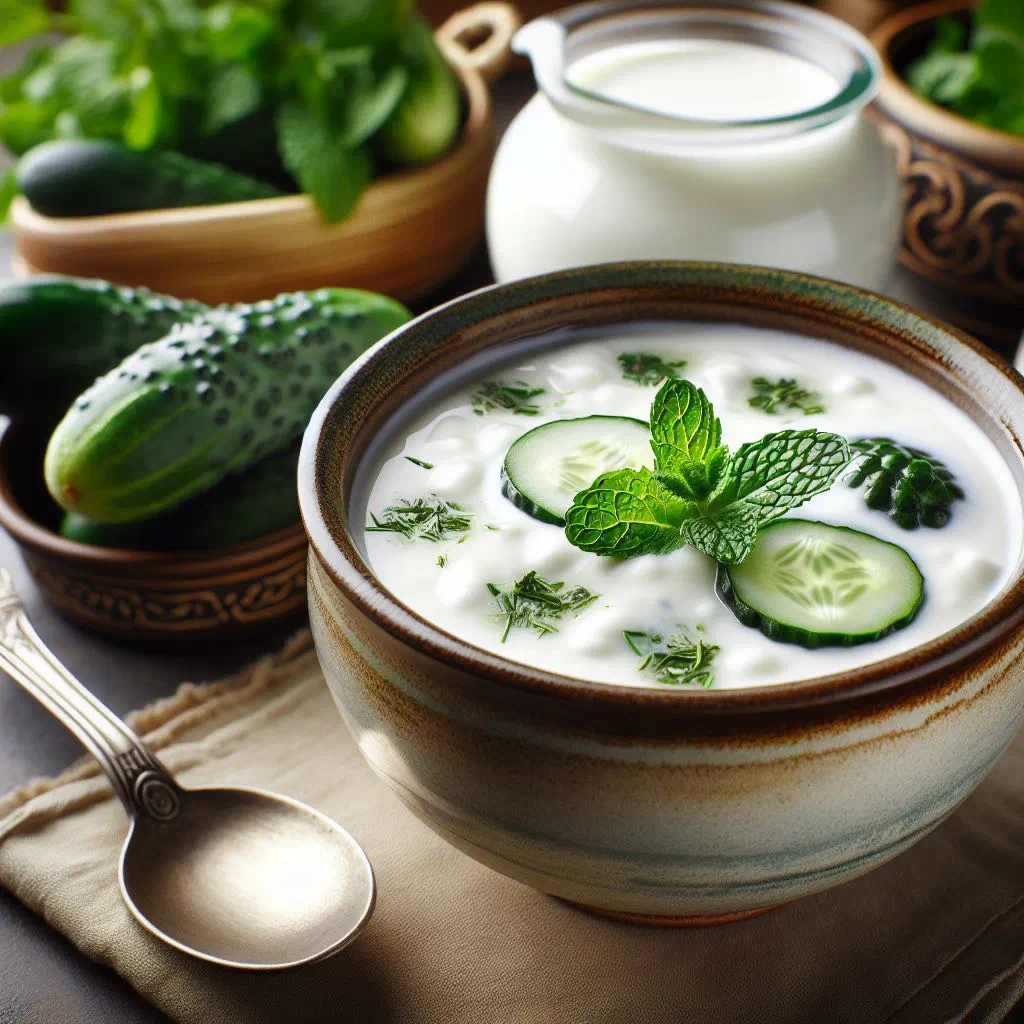 Bowl of Kuwaiti yoghurt soup with carrots and fresh mint