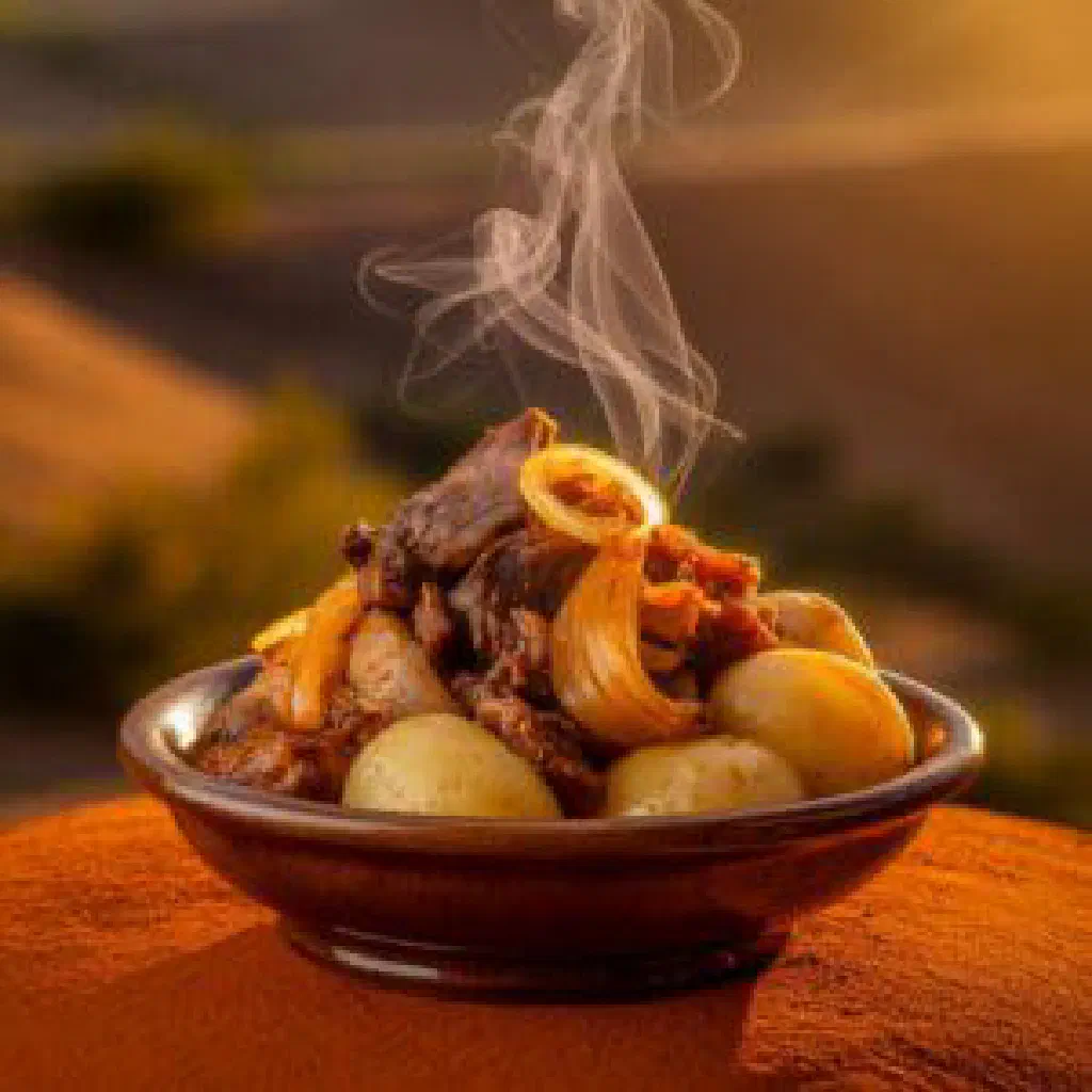 Slow-braised Kara Zhorgo meat garnished with fresh herbs