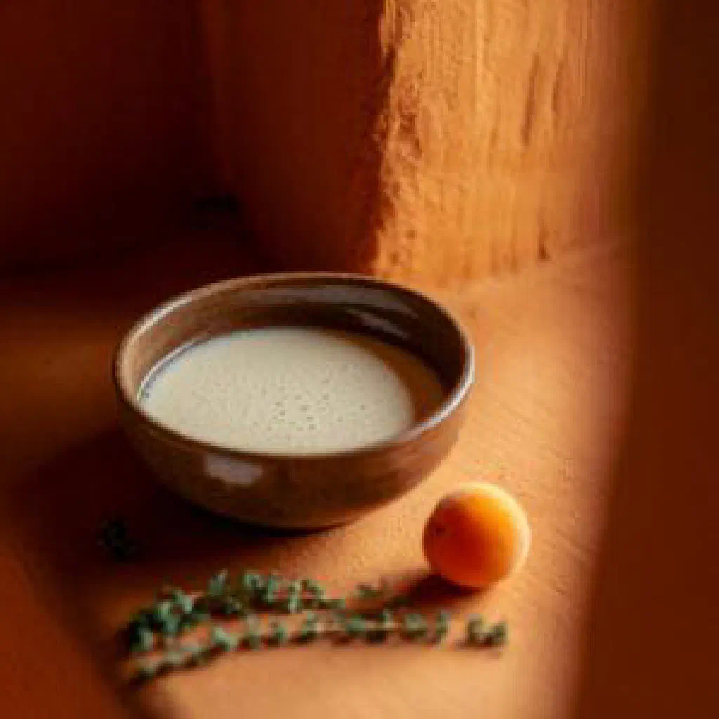 A bowl of freshly fermented kymyz, the traditional Kyrgyz mare's milk drink