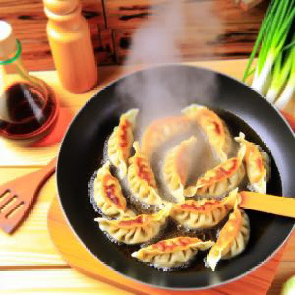 Golden pan-fried Tolgon dumplings filled with spiced minced meat