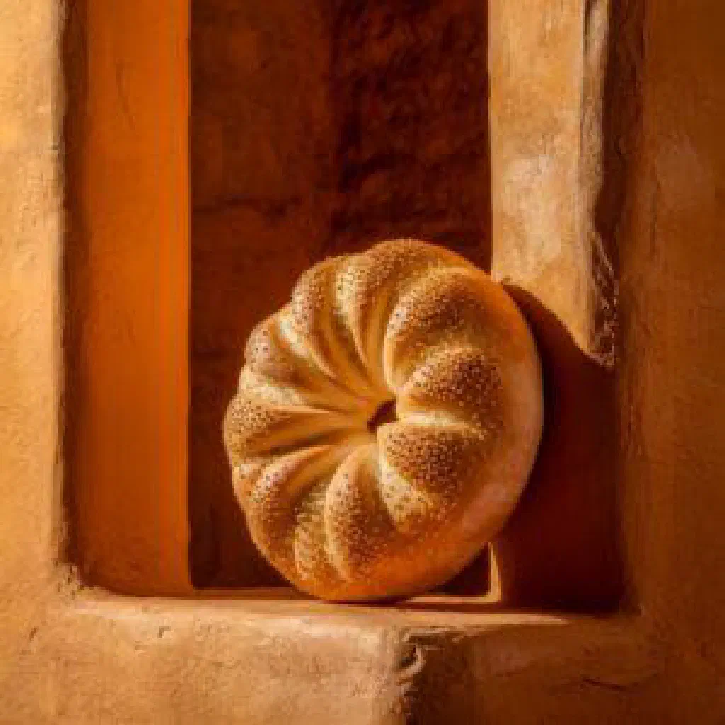 Round pan-fried Kyrgyz zhugary nan flatbread