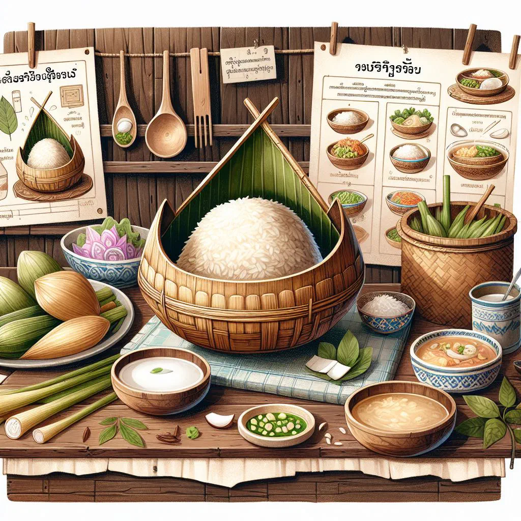 Steamed Laotian sticky rice served in a traditional bamboo basket