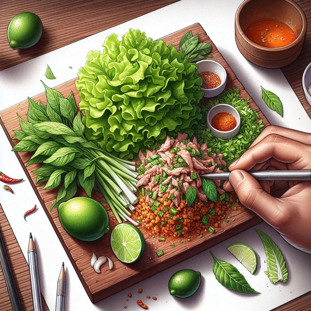 Laotian laap with minced meat, fresh herbs and toasted rice