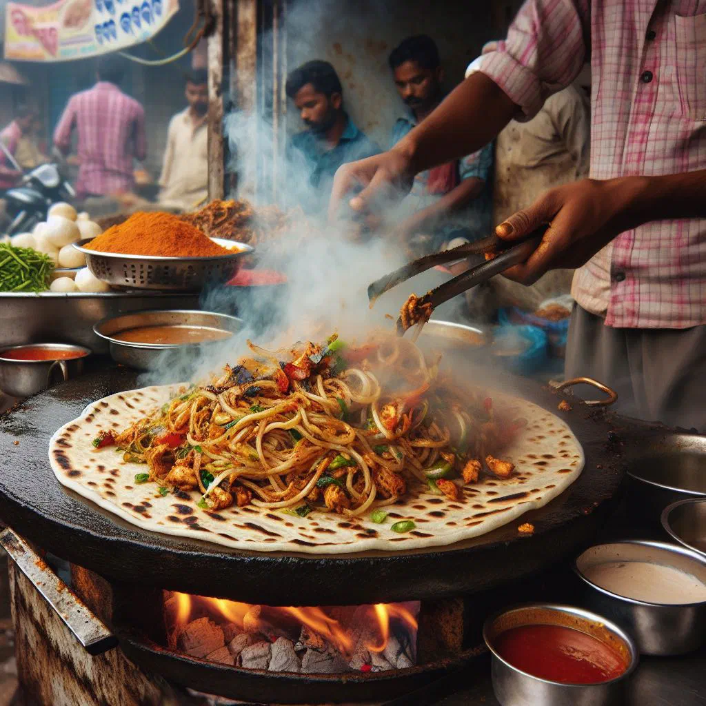 A bowl of Mee Kathi rice noodles in creamy coconut sauce with fresh herbs and lime