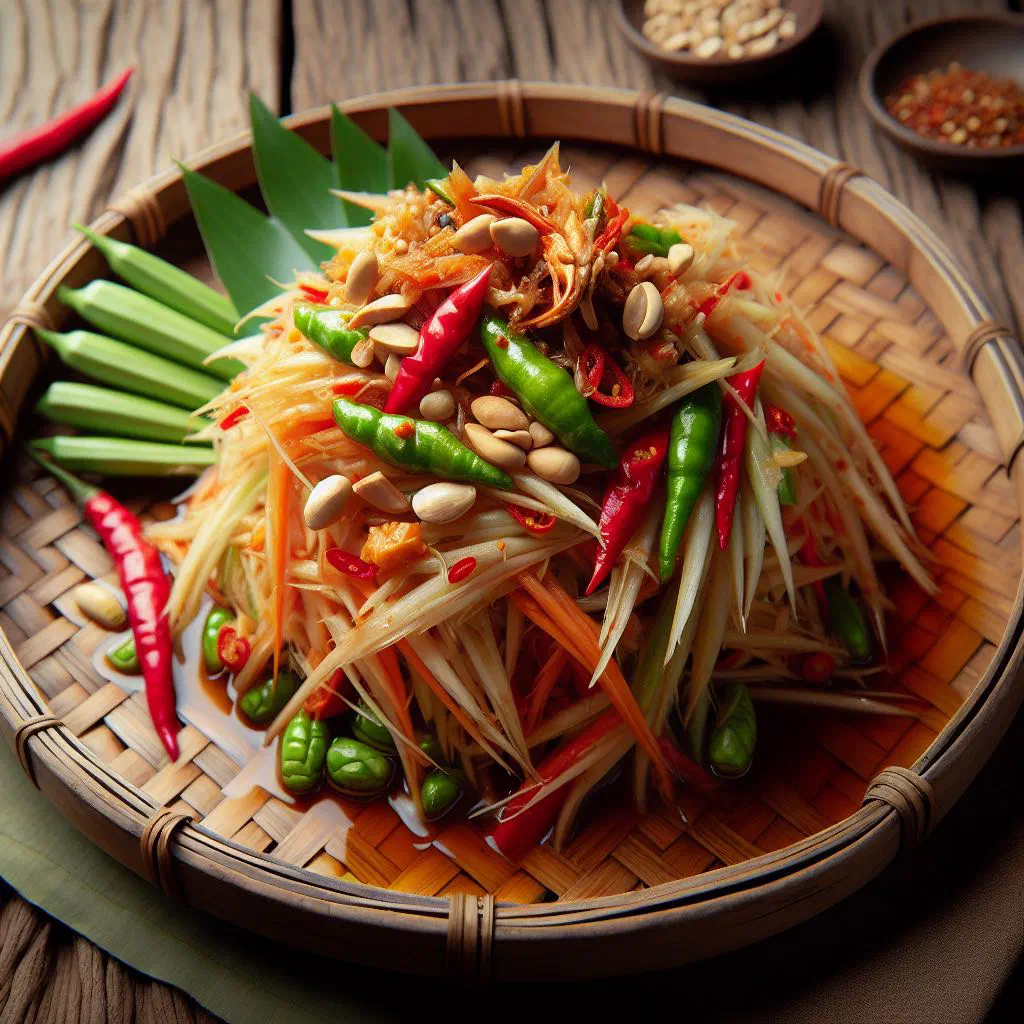 Tam Mak Houng, Laotian green papaya salad with peanuts, chillies and lime