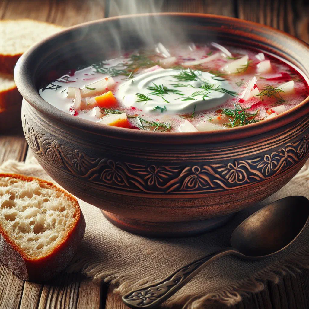 Creamy white Latvian turnip soup in a deep bowl with soured cream and fresh dill