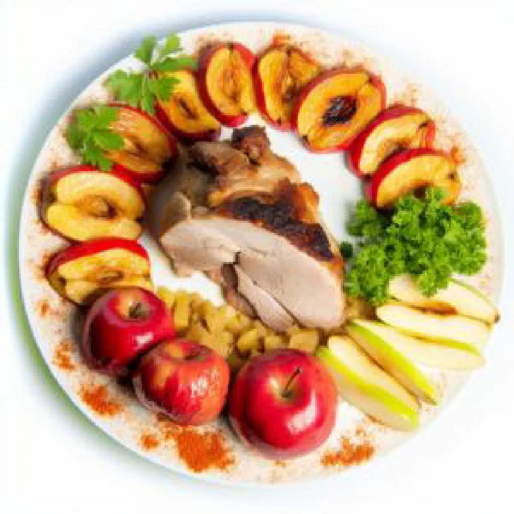 Sliced Latvian pork roast with a golden crust and apple stuffing
